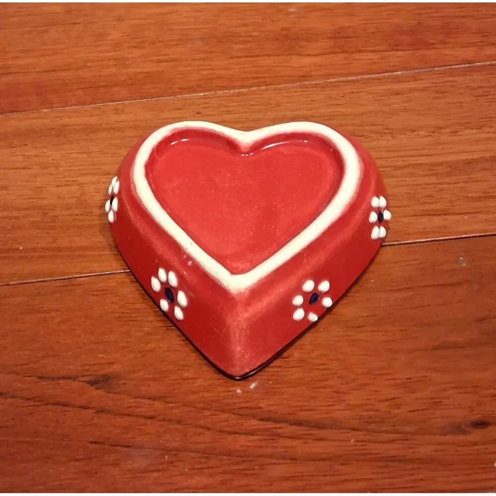Colorful Hand Painted Heart Shaped Trinket Jewelry Ring Dish Vintage Boho